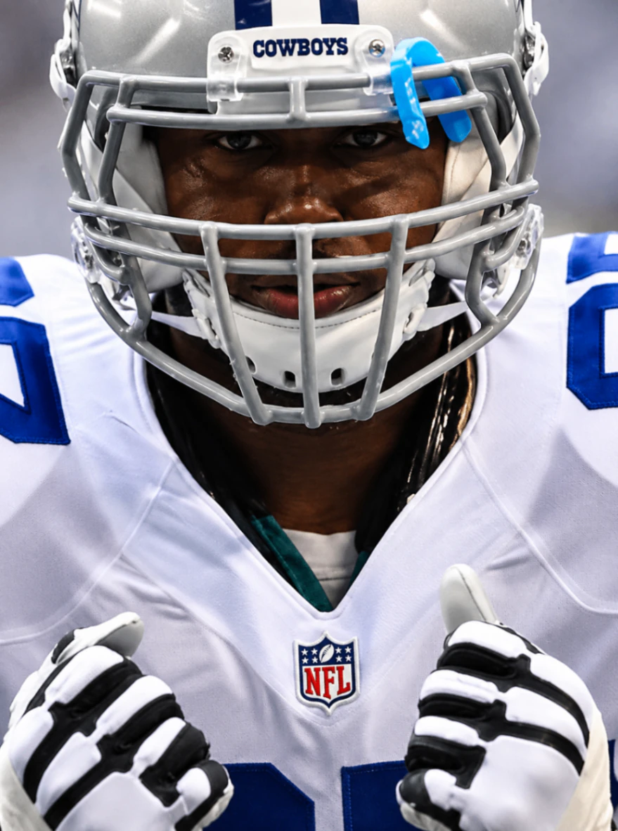 Tony Hills in his Dallas Cowboys helmet and jersey.